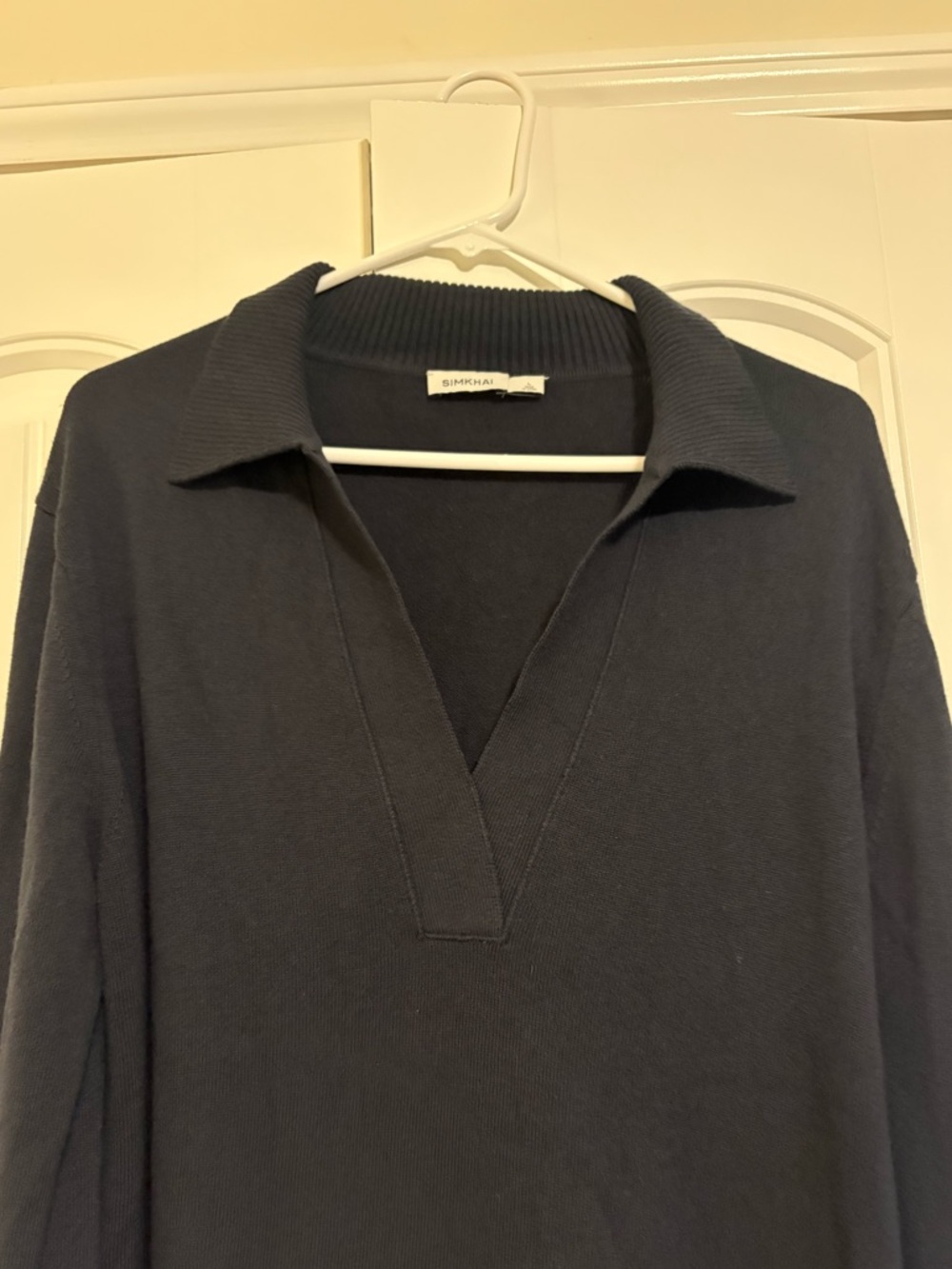 SIMKHAI Dark Navy Collared V-Neck Sweater